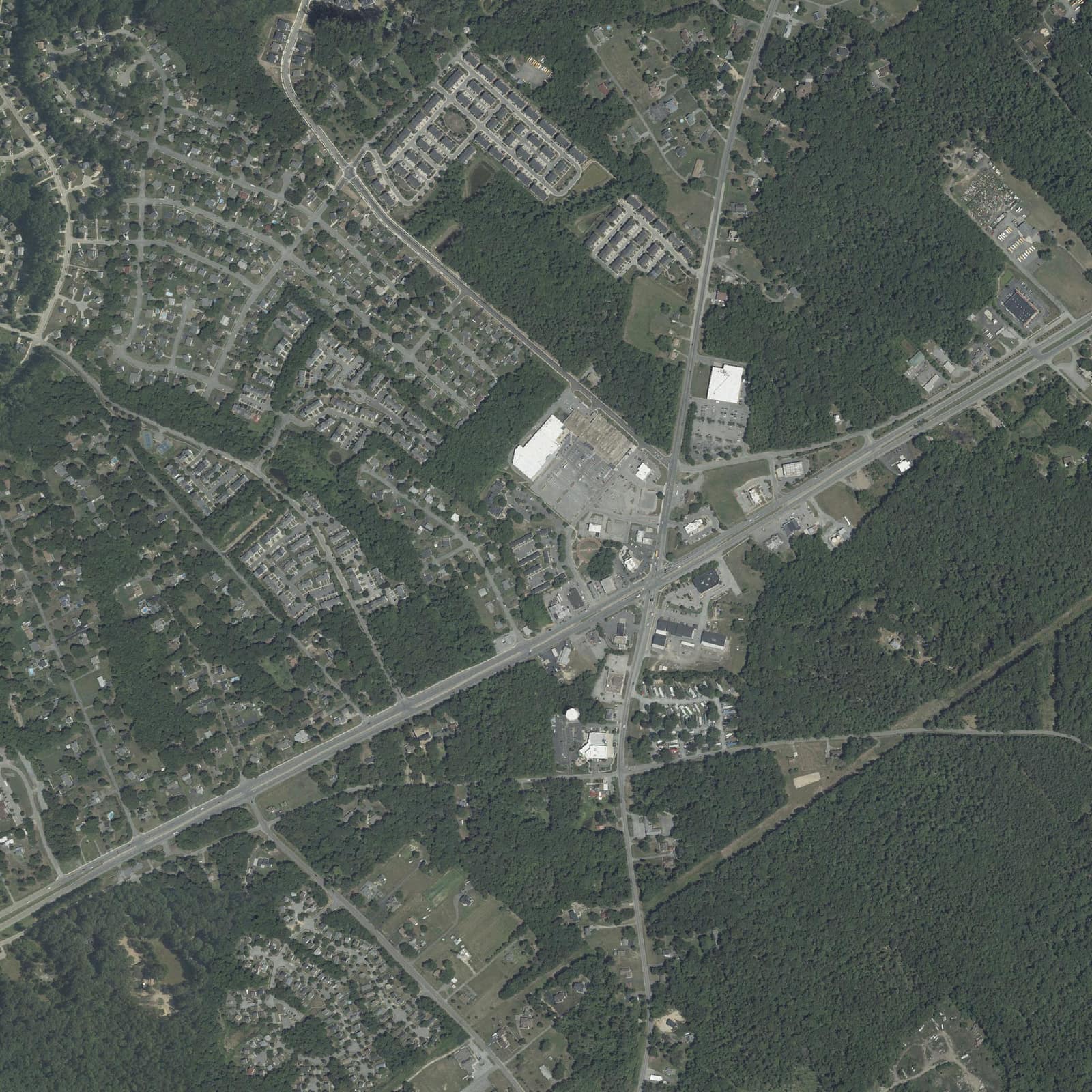 Aerial view of the neighborhood around Indian Head Elderly Apartments